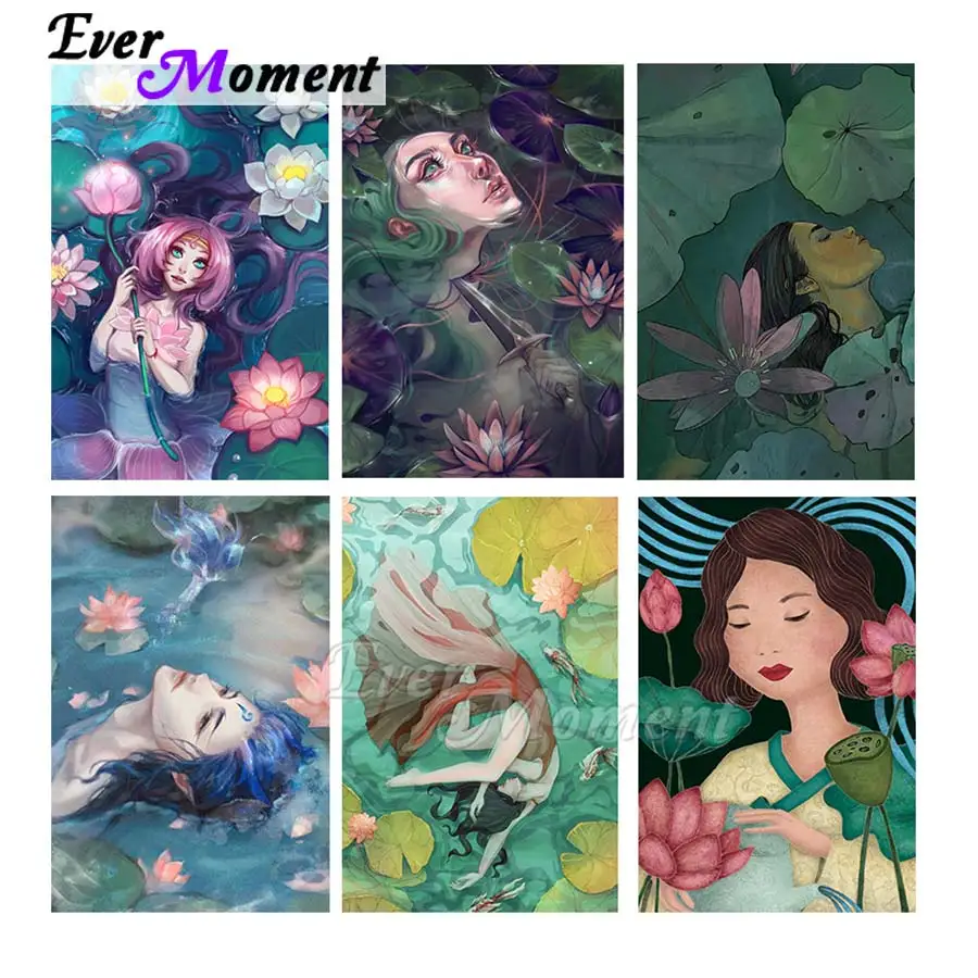 

Ever Moment Diamond Painting Mosaic Art Full Round Square Drills Kits Home Decor Gift Collections Lotus Flower Girl DIY ASF2341