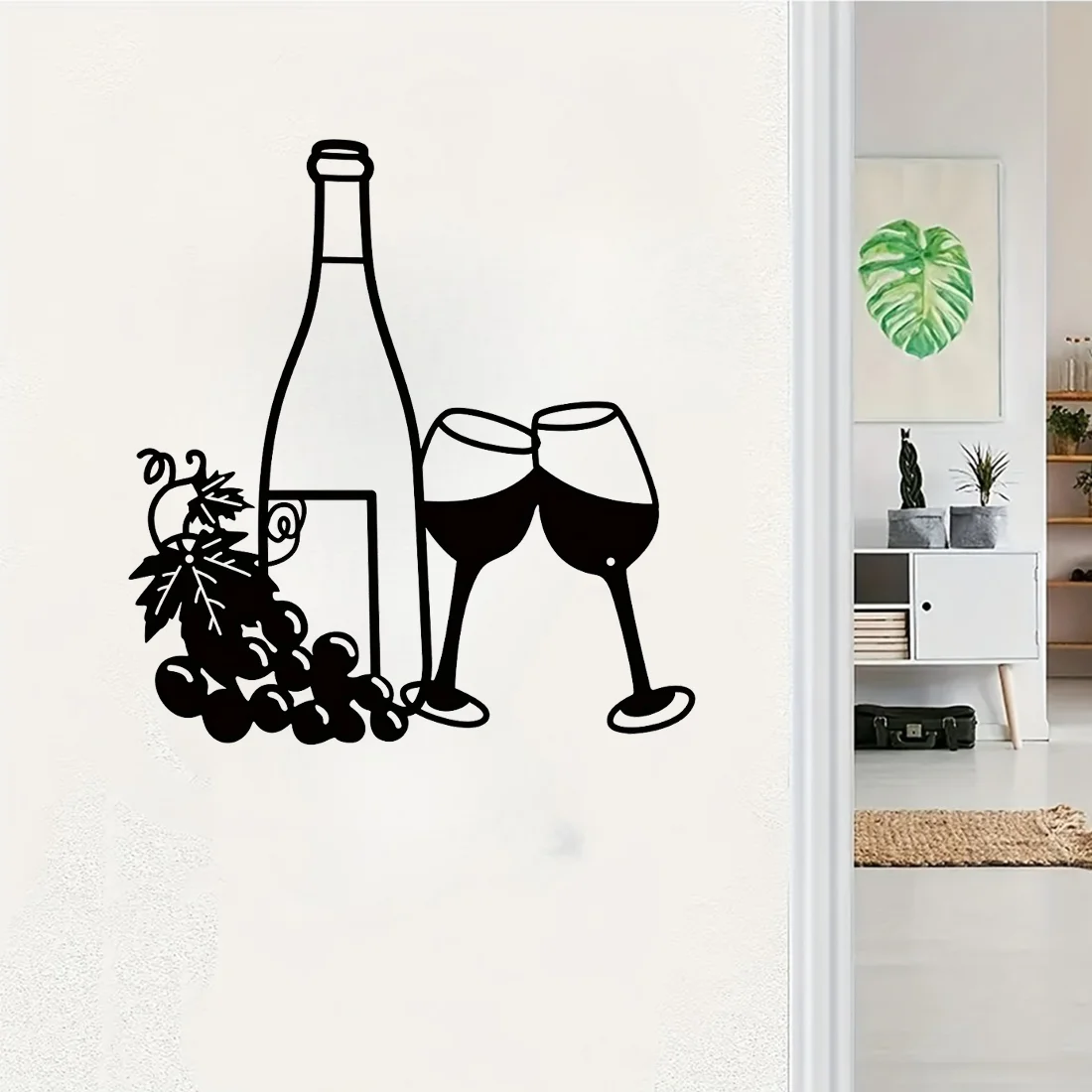 1pc, Elegant Metal Wine Bottle and Glass Wall Decor for Indoor and Outdoor Use - Perfect for Living Room, Bedroom, and Kitchen