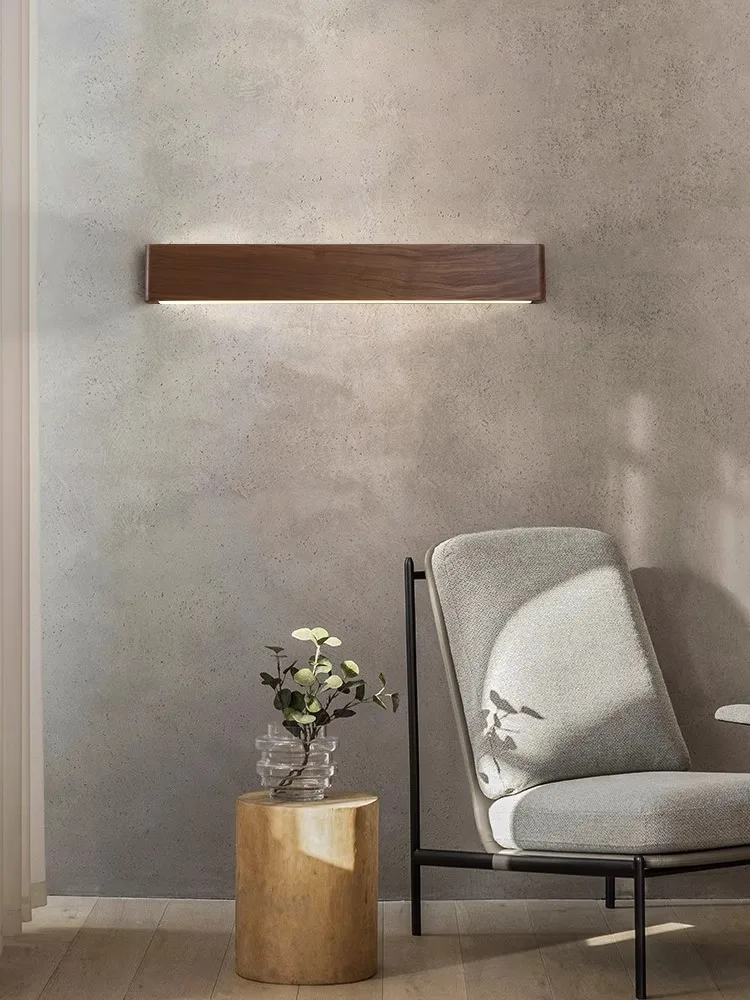 

Postmodern Walnut Wall Lamp Led Home Decoration Solid Wood Wall Sconce Background Wooden Light Fixture