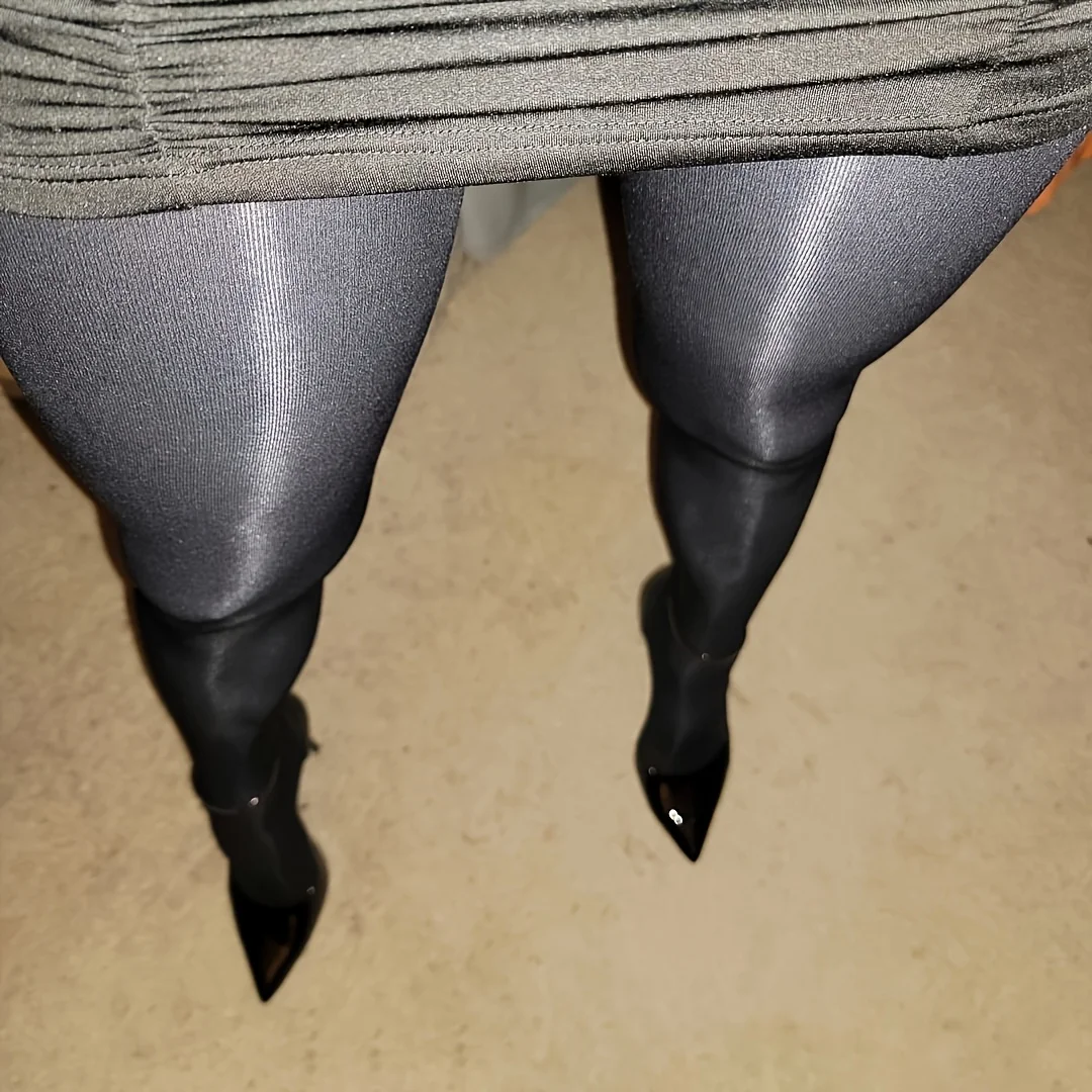 جوارب فاخرة لامعة زيتية للنساء، جوارب طويلة بلون موحد، نسيج سميك محبوك، خياطة خلفية، أنيقة ومثيرة #2