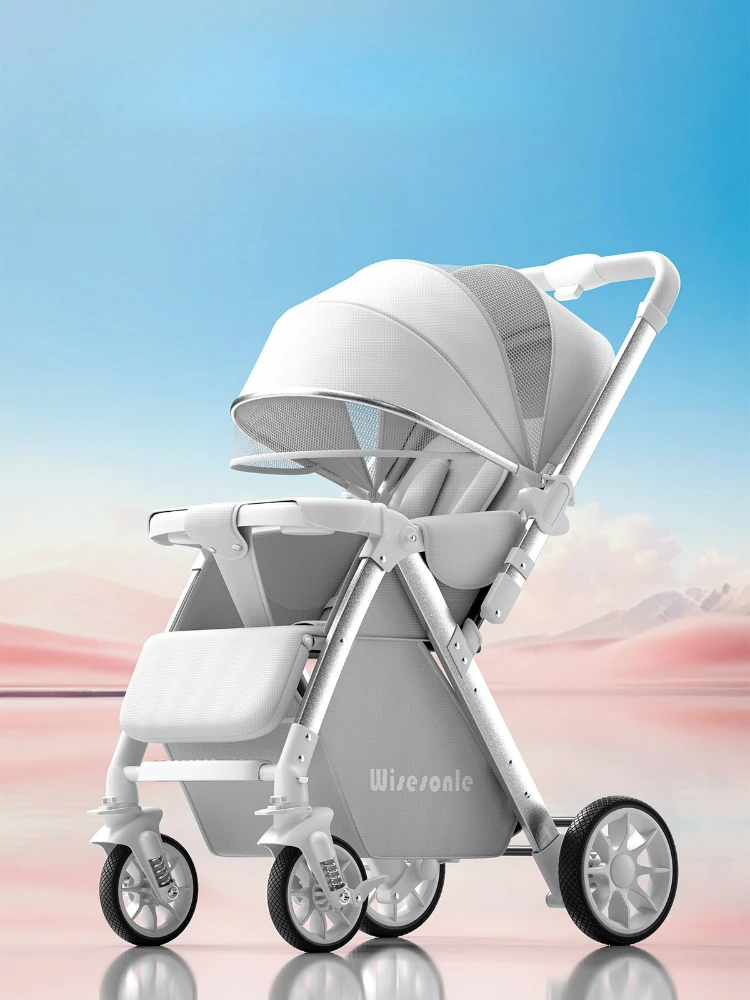 Kinderwagen Opvouwbare tweeweg duwstang Vierwielig Schokabsorberend kinderwagen met klamboe