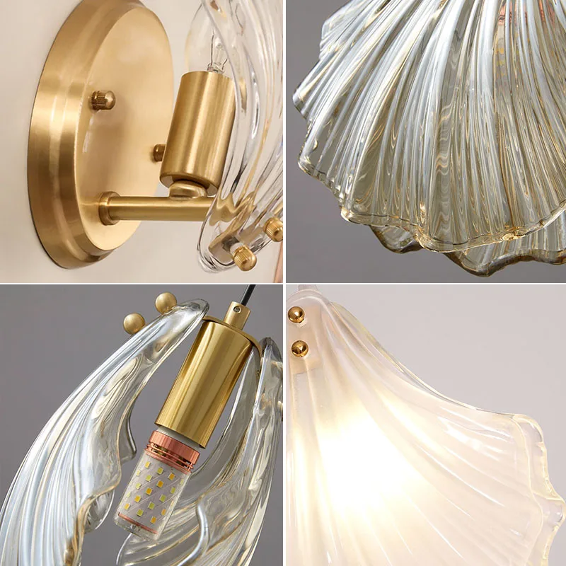 Modern Sea Shell LED Wall Lamps Pendant Lights Glass Lampshade Indoor Lighting Bedroom Dining Room Aisle Corridor Decor Lustre