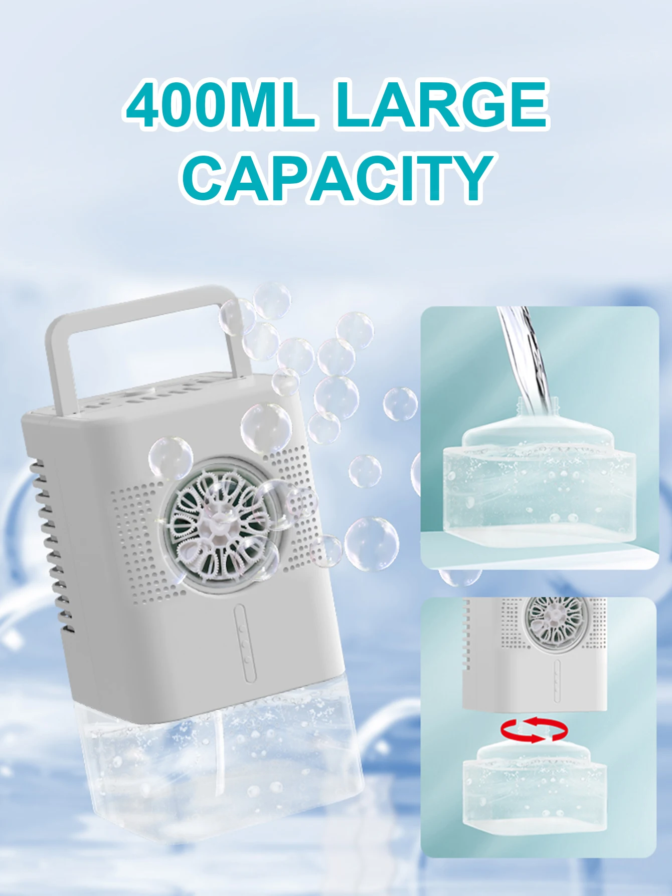 Machines à bulles portables automatiques, sûres et robustes, 400ML, contrôle à 1 clic, éclairage, jouets à bulles électriques à main