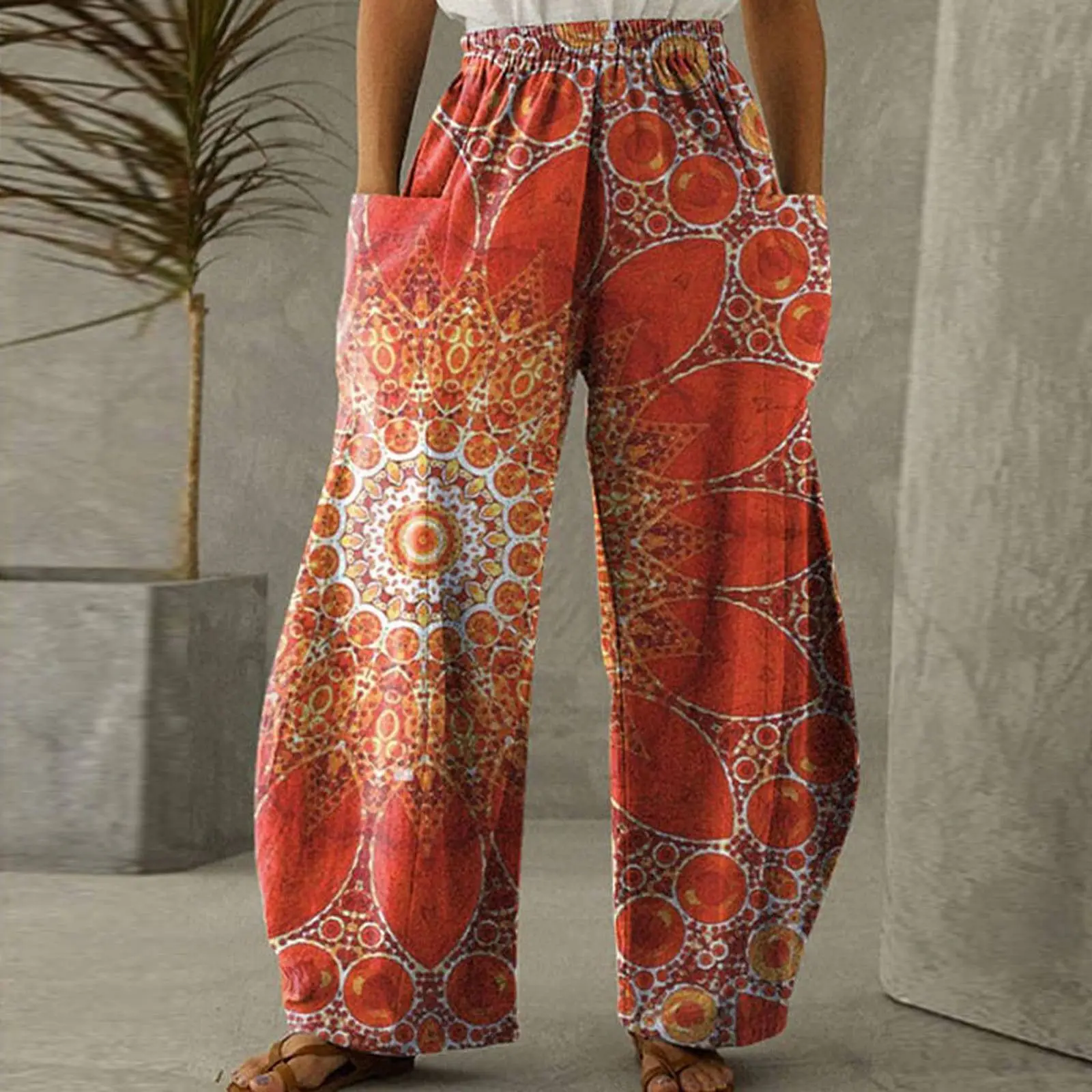 

Fashionable High Waisted Trendy Wide Leg Pants With Ethnic Style 3d Digital Printing Loose Pants Factory Direct SalesWC5