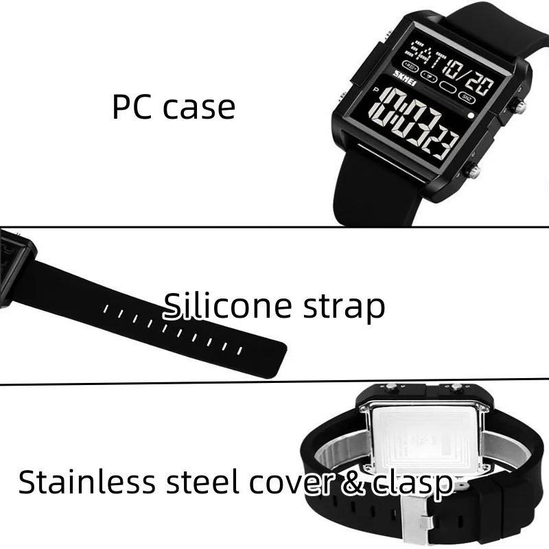 Skmei Brand New Man Dual Time Fashion Silicone Strap PC Case Led Waterproof Digital Sport\'s Watches