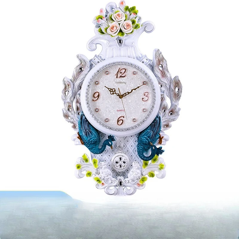 

Nordic style living room wall creative peacock Chinese retro decoration hotel home wall sticker fashion craft clock