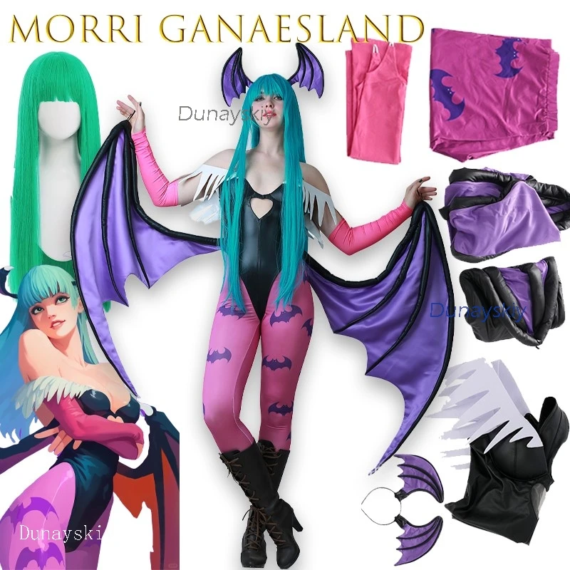 أزياء الهالوين للبالغين كوس ميكو لعبة أنفاق نسائية على شكل قلب مجوف أزياء موريجان التأثيرية مع أجنحة disfraz de mujer