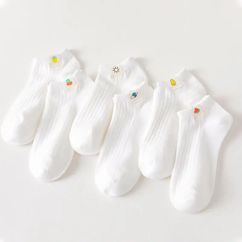 

White Socks Casual Fashion Solid Color High School Girls Short Socks Cute Cartoon Japanese Kawaii Low Cut Ankle Socks Women Gift