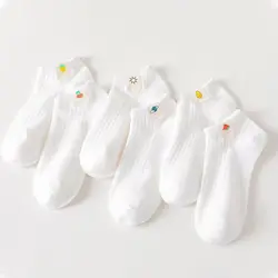 White Socks Casual Fashion Solid Color High School Girls Short Socks Cute Cartoon Japanese Kawaii Low Cut Ankle Socks Women Gift