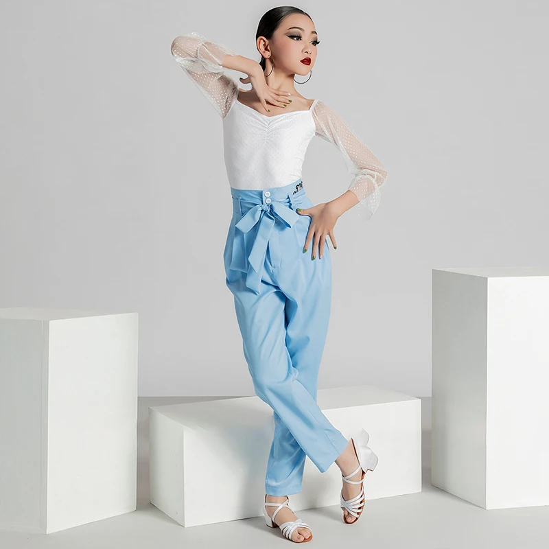 Traje de dança latina meninas tango valsa baile desempenho roupas calças cintura alta prática linha dança conjunto vbh1590