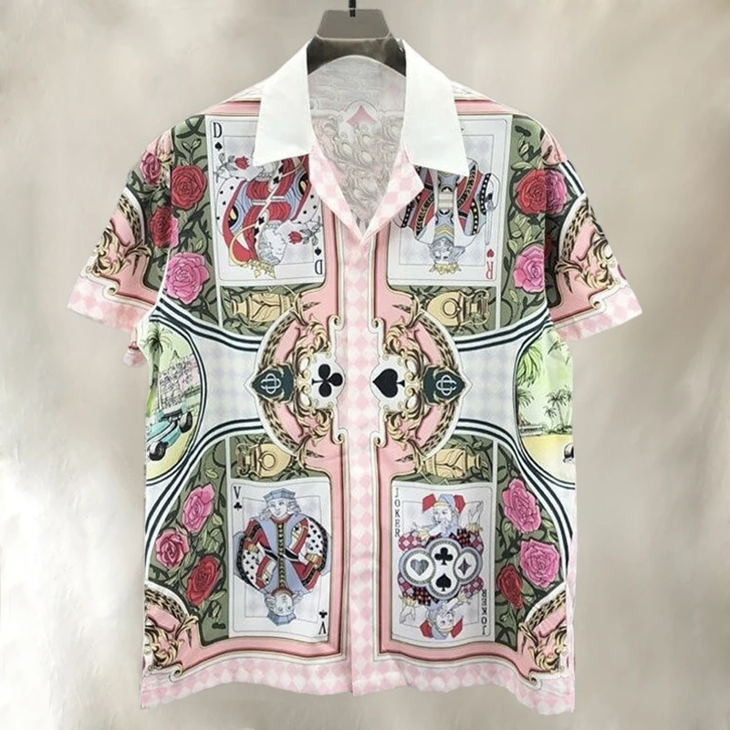 

Casual Dress Poker Floral Print Men Hawaiian Short Sleeve Shirt Holiday Blouse Brand Clothes Shirts Slim Mode Chemise Homme