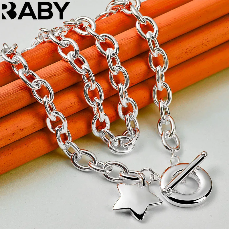 

URBABY 925 Sterling Silver OT Buckle 18 Inch Chain Star Pendant Necklace For Women Men Wedding Party Gift Fashion Jewelry