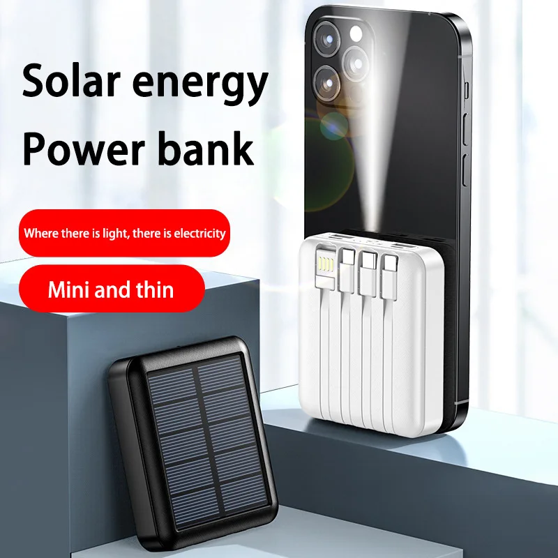 بنك الطاقة الشمسية 50000mah بنيت 4 كابلات محمول شحن سريع شاحن سعة كبيرة Powerbank آيفون سامسونج هواوي