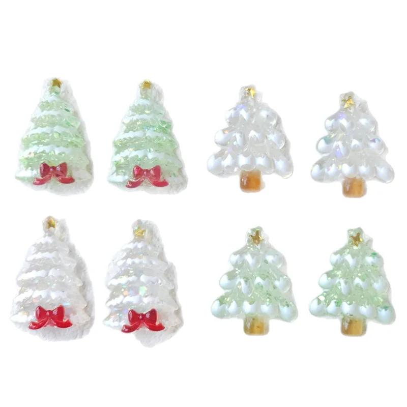 

Free shipping 40pcs/lot color pattern print cartoon Christmas tree shape resin cabochon beads diy jewelry hair accessory