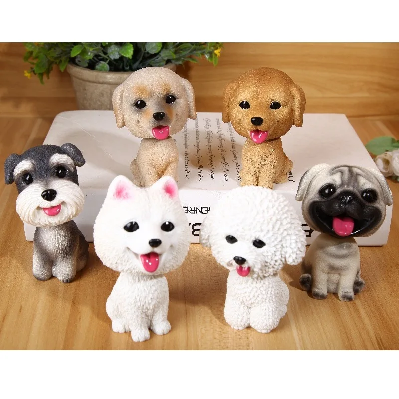 Simulation Dog Miniature Figurine Animal Model Pug Bichon Frise Samoye Schnauzer Home Decor Fairy For Car Decoration Accessories