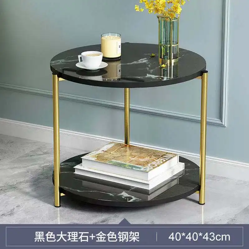 Round Tea Table Living Room Coffee Tables Marble Texture Wooden Combination Furniture Durable Table Diameter 40CM Drop Shipping