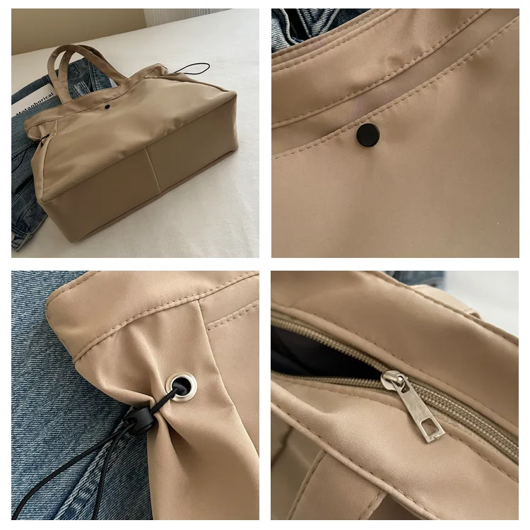 Canvas-Nylon-Tragetasche mit Kordelzug, große Kapazität, Handtasche, Alltagstasche, lässige Handtaschen, Umhängetaschen für Frauen, Arbeit, Pendeln – Detail 14