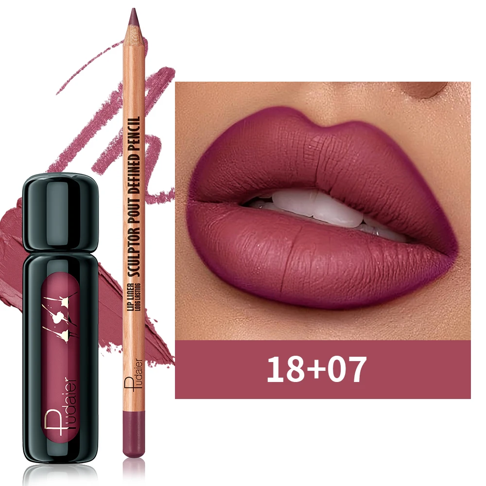 2PCS Matte Lip Liner and Lip Gloss Combo -Smooth Matte Lip Liners for Defined Contours & Moisturizing Silky Lip Mud for Clolor