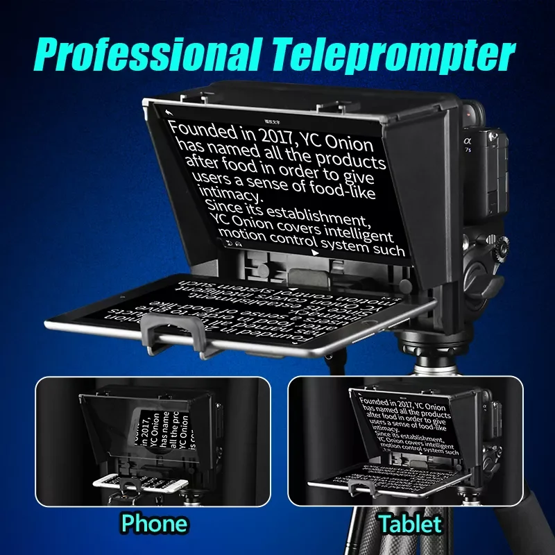 Teleprompter for Phone DSLR Video Record Mobile Prompter for Smartphone Camera Tablet iPad Youtube Live Interview