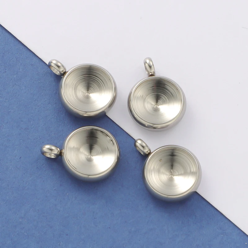 Rumnvnty 10pcs 10mm Stainless Steel Pendant Cabochon Cameo Base Tray Bezel Blank For Demo Cabochons Jewelry Making Supplies