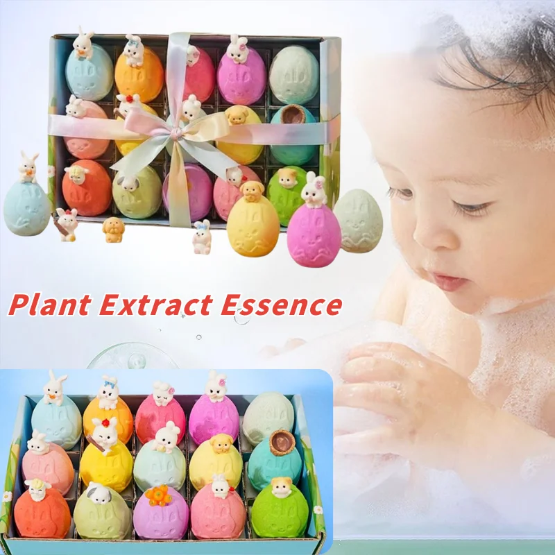 15Pcs/Set Natural Kids Bath Bombs With Sea Animal Toys Organic Plant Essence Bath Salt Balls Easter Egg Shape Relaxing Spa Gift