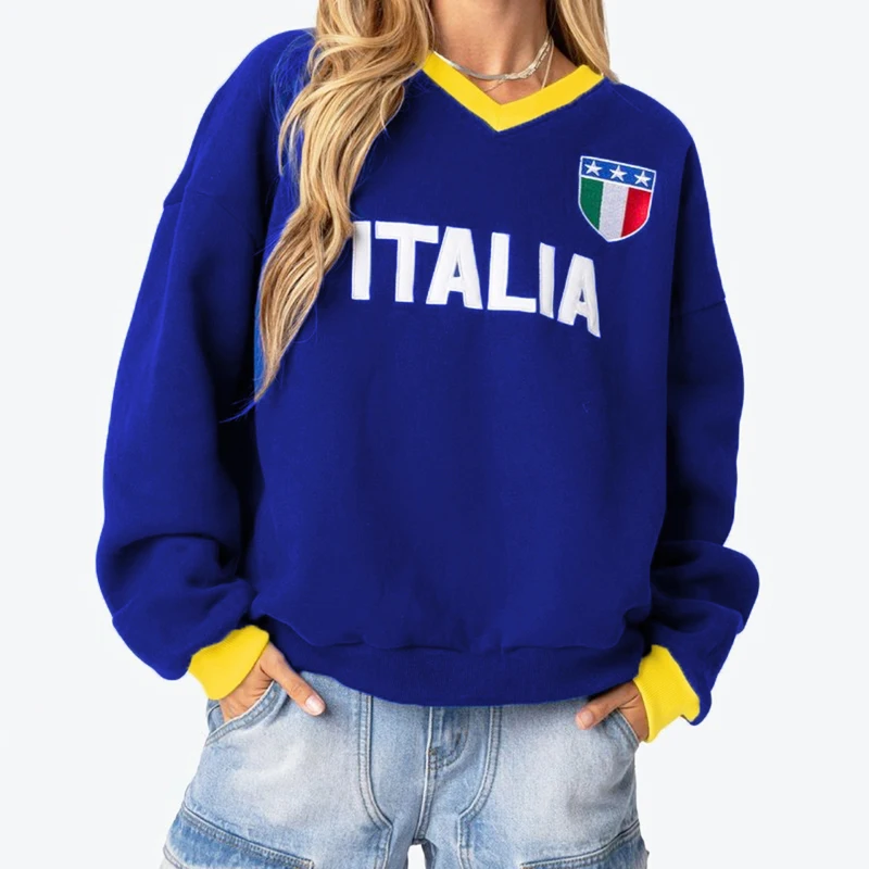 Y2k Aesthetic Vintage Slim Sweatshirts Italia Letters Embroidery Graphic Pattern Zip Up Hoodies Retro Grunge Mall Gothic Jackets