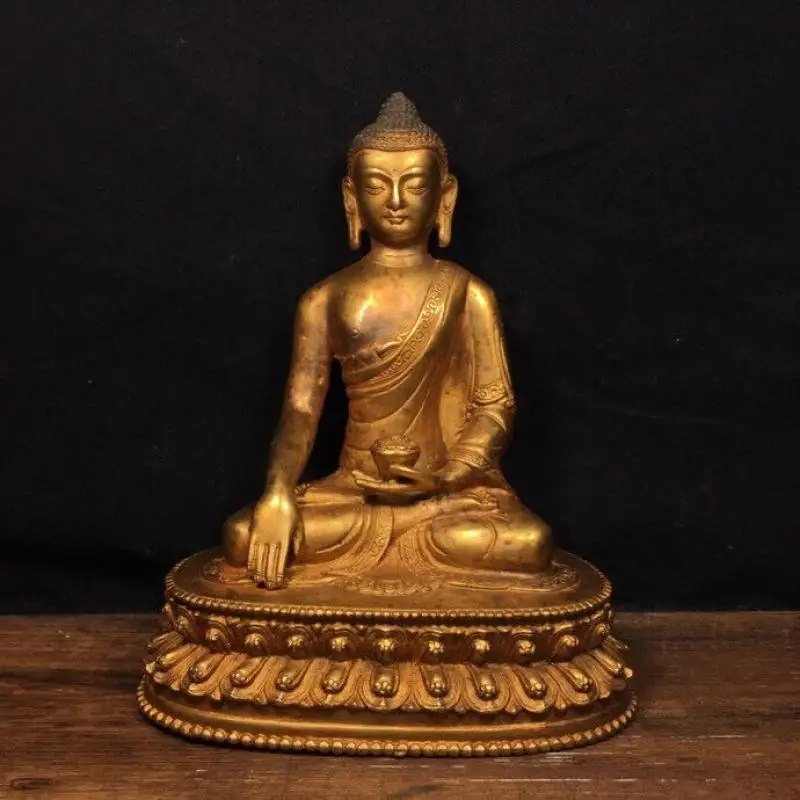 

Old Tibet Buddhism Bronze Gilt Seat Louts Shakyamuni Amitabha Buddha Statue