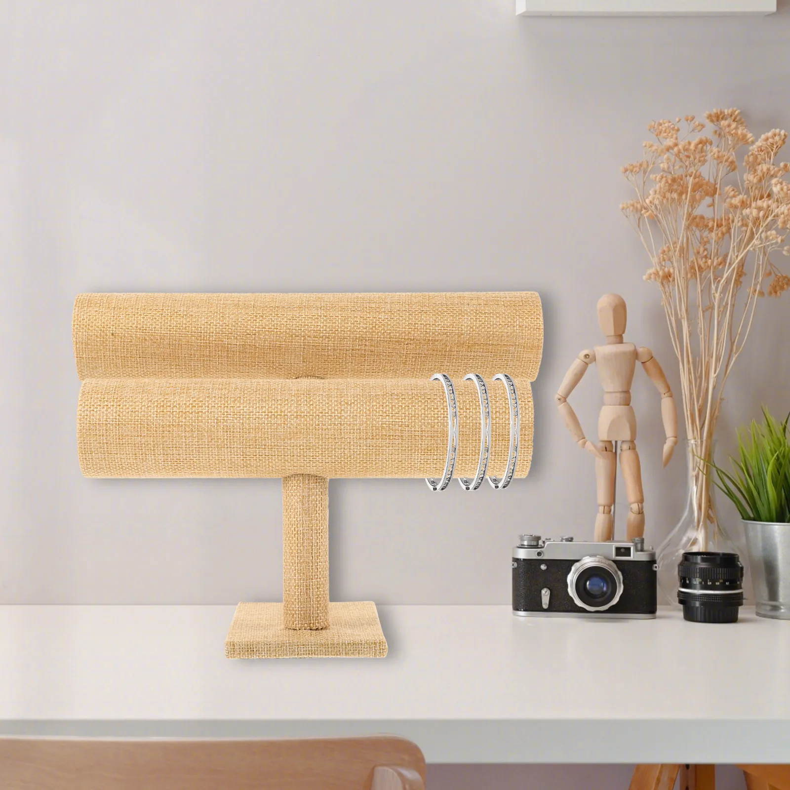 

2-Tier Bracelet Display Stand Headband Organizer Women Jewelry Holder Rustic Decorative Bangle Stand for Home Store Photo Prop