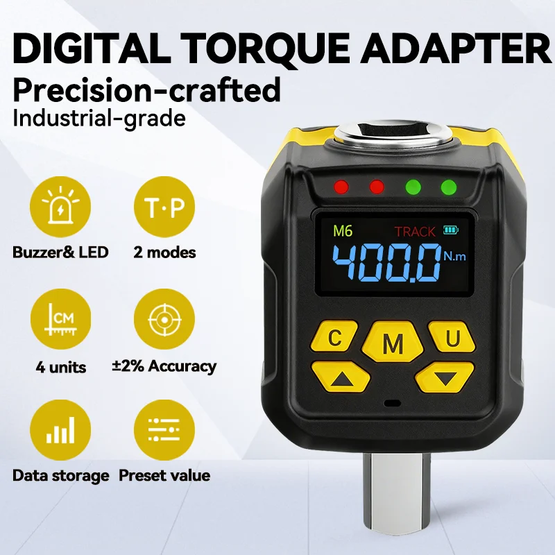 

Digital Torque Wrench Adapter 6-400Nm 1/2'' 1/4'' 3/8'' Drive Digital Torque Gauge ±2% Accuracy Hand Tool Waxtron
