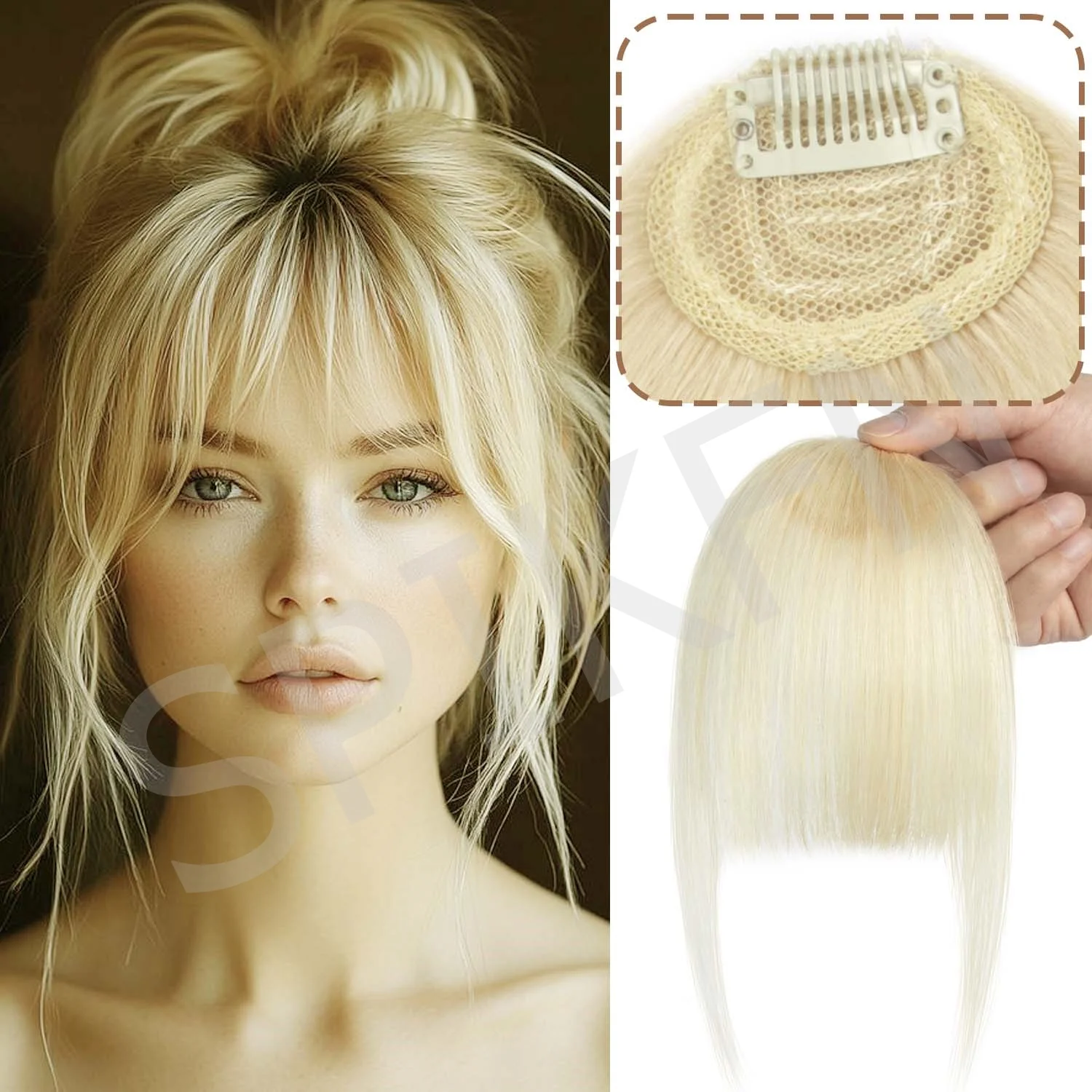 

Накладная челка-клипса из натуральных человеческих волос, французская челка с прядями по бокам, накладные пряди для женщин, передняя прядь для волос