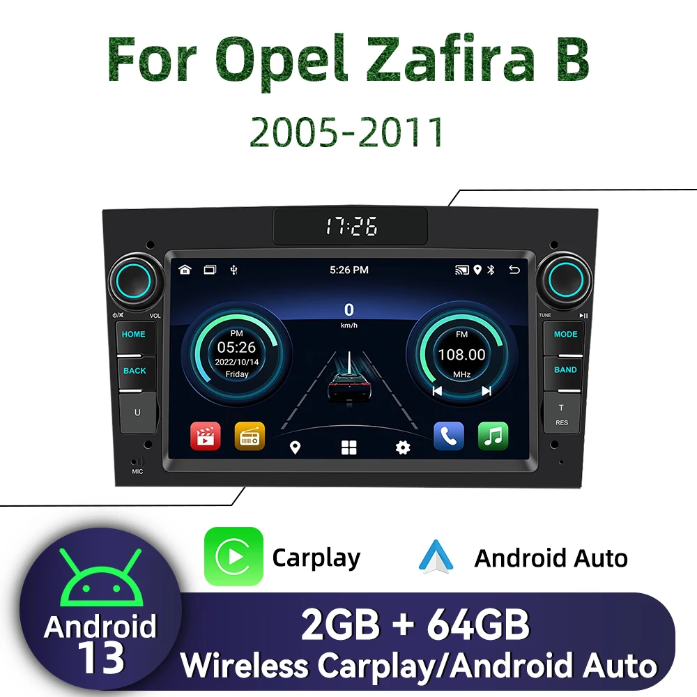 Автомобильный мультимедийный Android-радио 2 Din для Opel Zafira B 2005-2011 7-дюймовый экран, беспроводной Carplay, авторадио, GPS BT, WIFI, головное устройство, стерео
