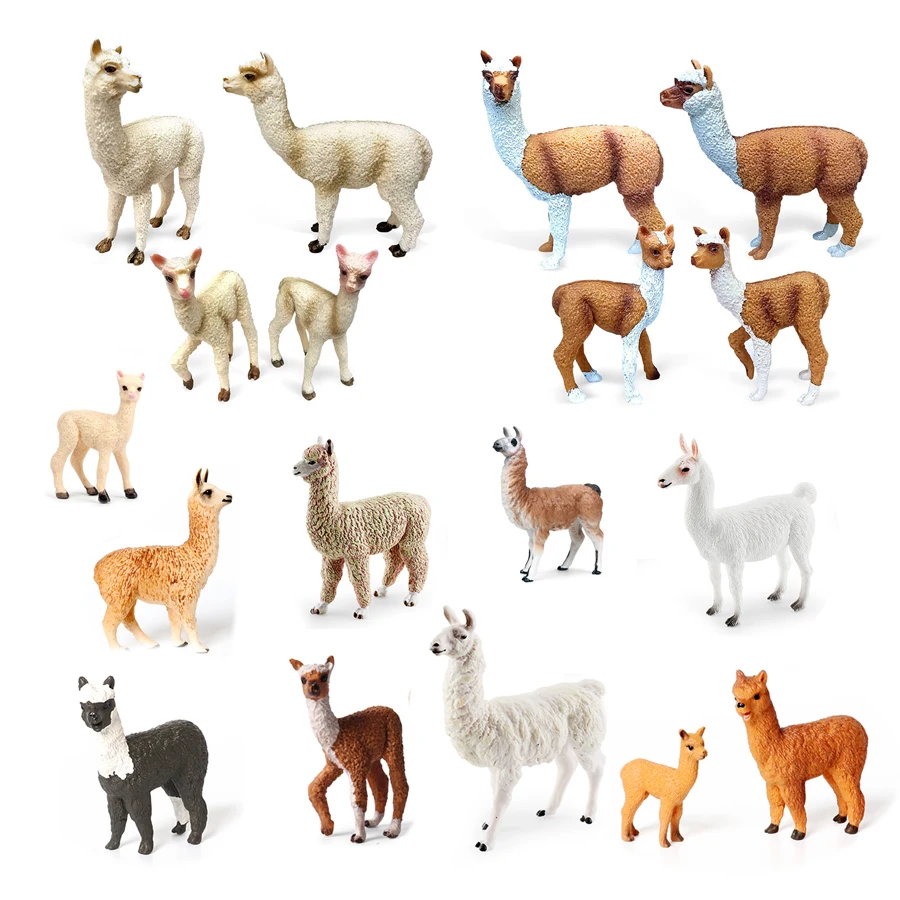 Realistic Plastic Forest Jungle Animal Alpaca with Cub Model Figurines  Educational Toys Cake Toppers Christmas Birthday Gift