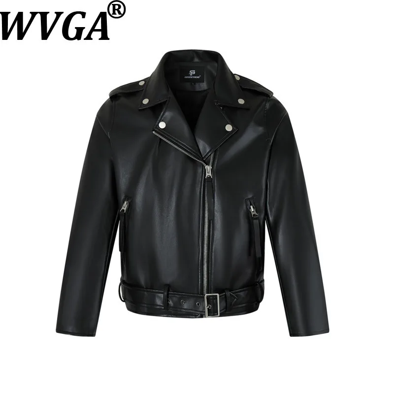 

WVGA Autumn Winter New Men Tide High Street PU Leather Turn-Down Collar Jackets Niche Chic Casual Zipper Trendy Coats Ins W15313