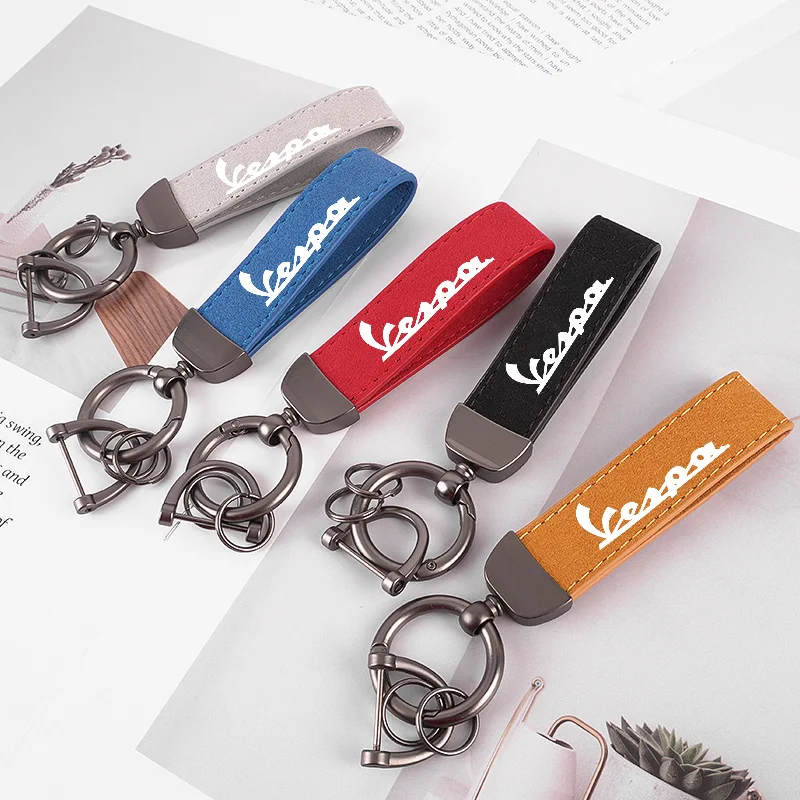 LLavero con emblema de motocicleta de cuero de ante, colgantes para Vespa Scooter GTS LX LXV GTV Sprint Primavera 150 300, accesorios