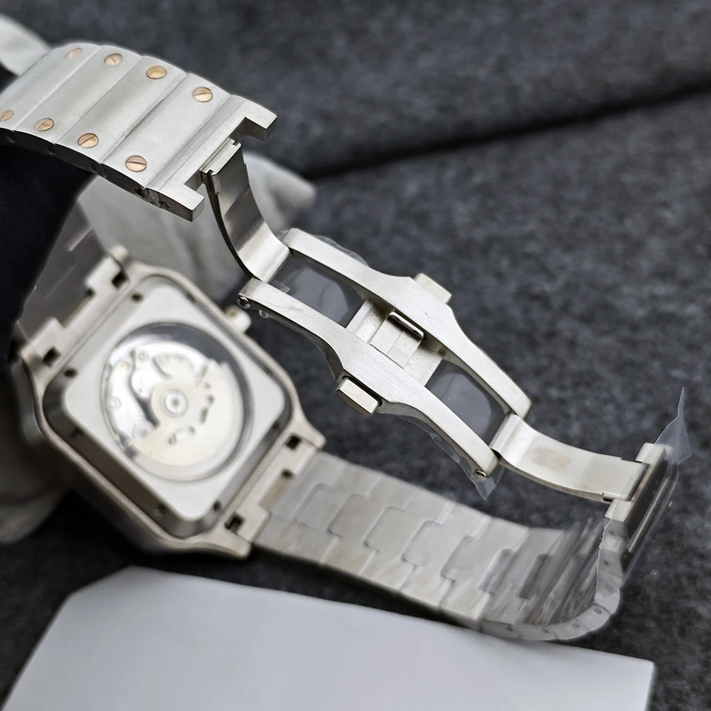 Reloj cuadrado NH35 de 38mm para hombre, reloj automático con logotipo personalizado, esfera de oro rosa, adecuado para accesorios de reloj con movimiento NH35