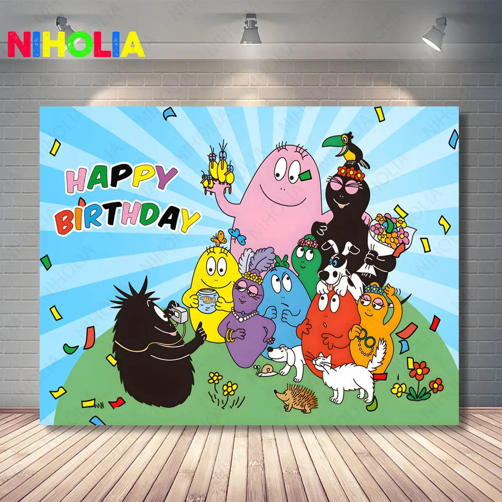 Niholia Barbapapa Photography Backdrop Kids 1st Birthday Rainbow Baby Photo Background Cartoon TV Vinyl Photo Booth Props