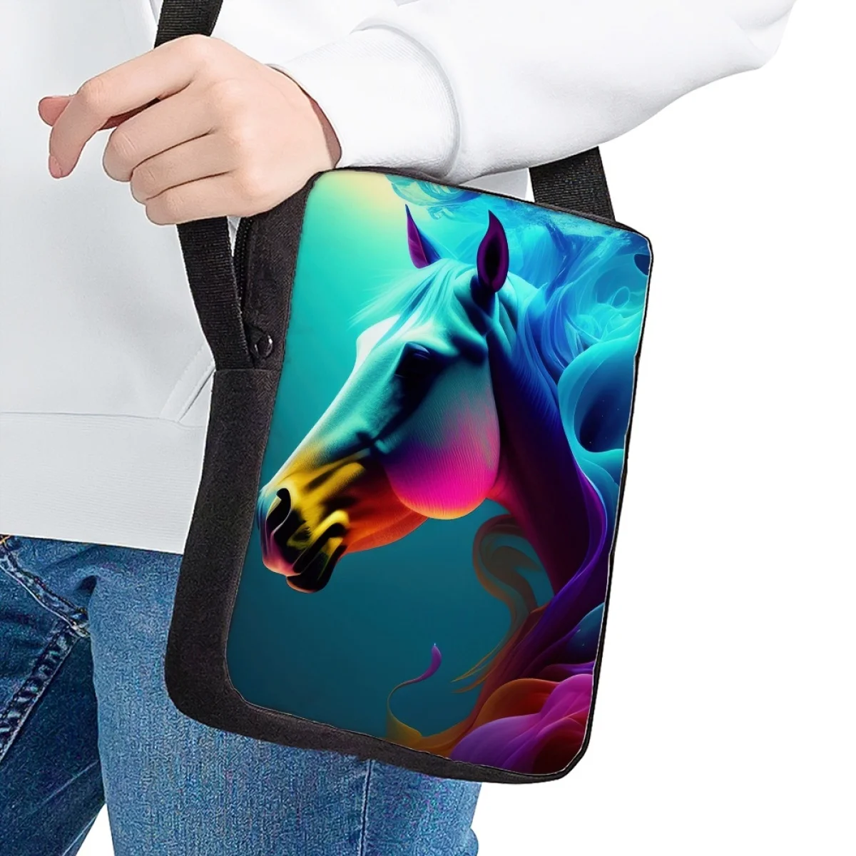 Na moda legal cavalo 3d impressão crossbody saco para meninas meninos crianças criança sacos de ombro nova tendência almoço mochila adolescentes bolsas