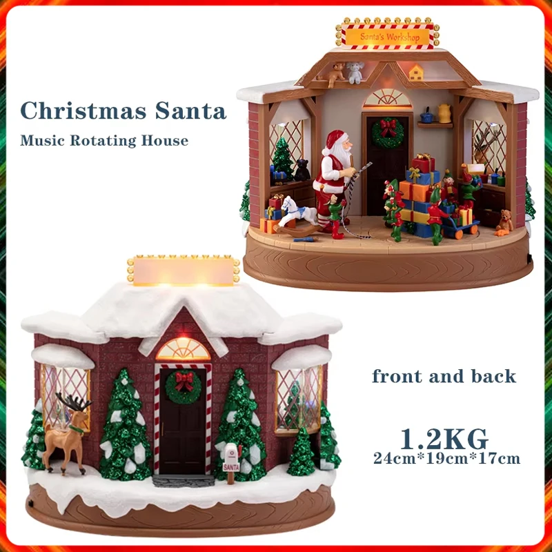 

19.8cm H Musical Two Sides of Christmas Santa Workshop House Table Holiday Indoor Decoration