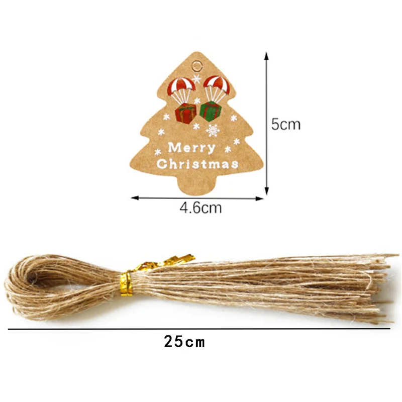 48Pcs Kraft Paper Tags Santa Claus Christmas Tree Gift Tags Xmas Party Decoration DIY Hang Tag Craft Packaging Labels with Rope