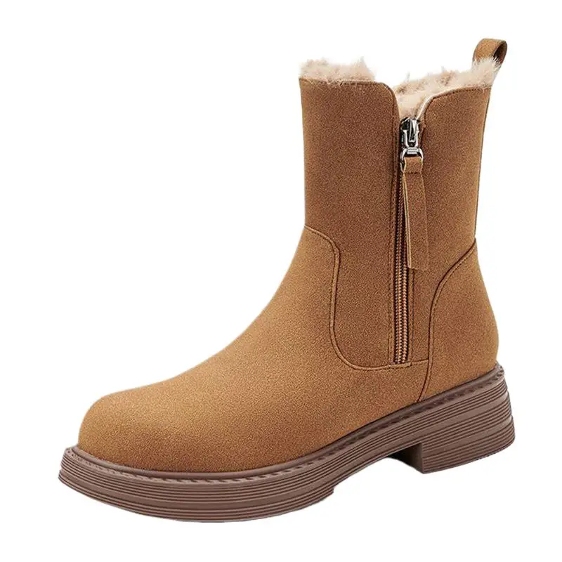 

ASILETO 2024 Female Ankle Boots Round Toe Thick Heels 4cm Big Size 41 42 43 Plush Leisure Daily Bota