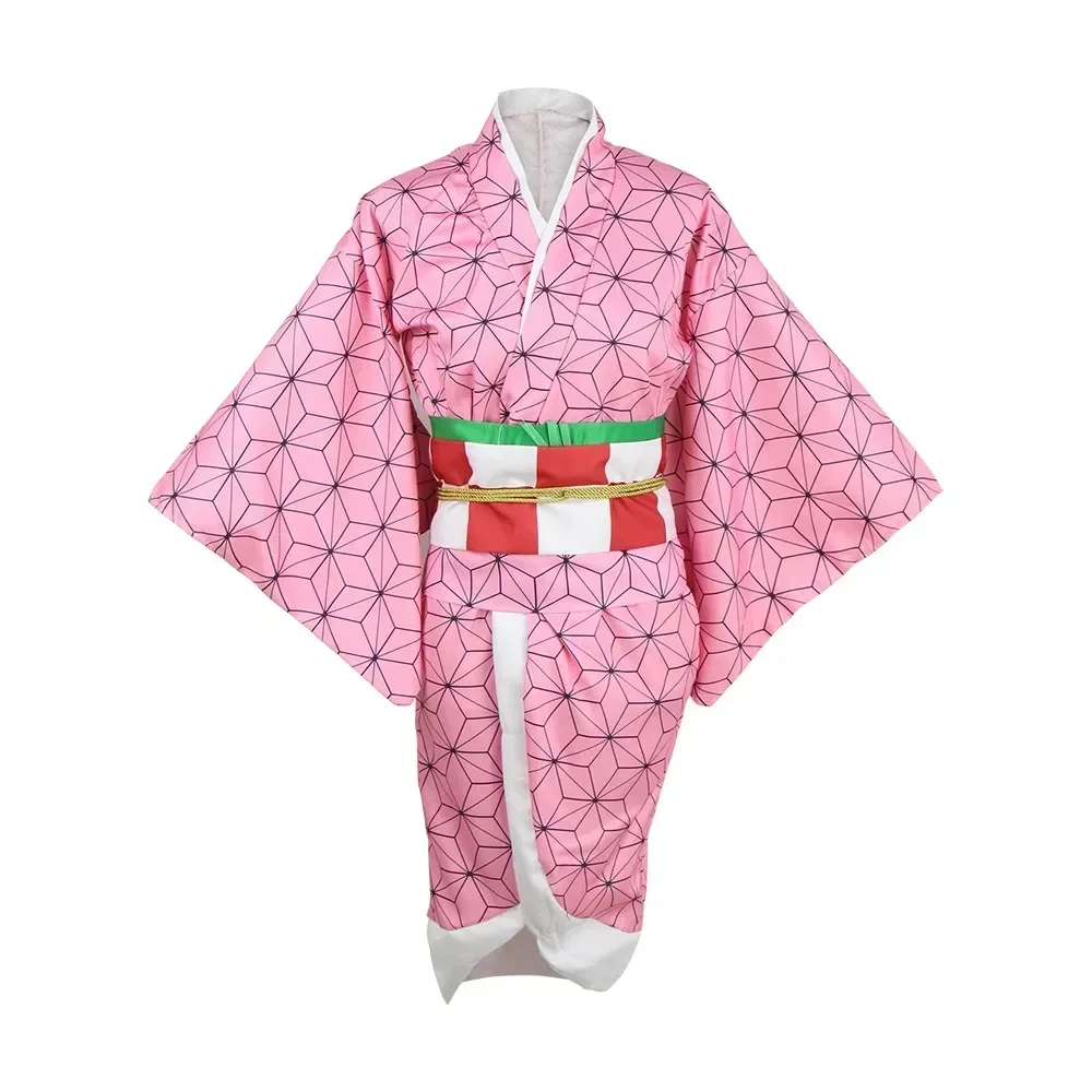 Volwassen Kinderen Anime Nezuko Cosplay Kostuum Kimono Devil Jager Kamado Nezuko Kostuum Pruik Womens Meisjes Kimono Uniform Kleding