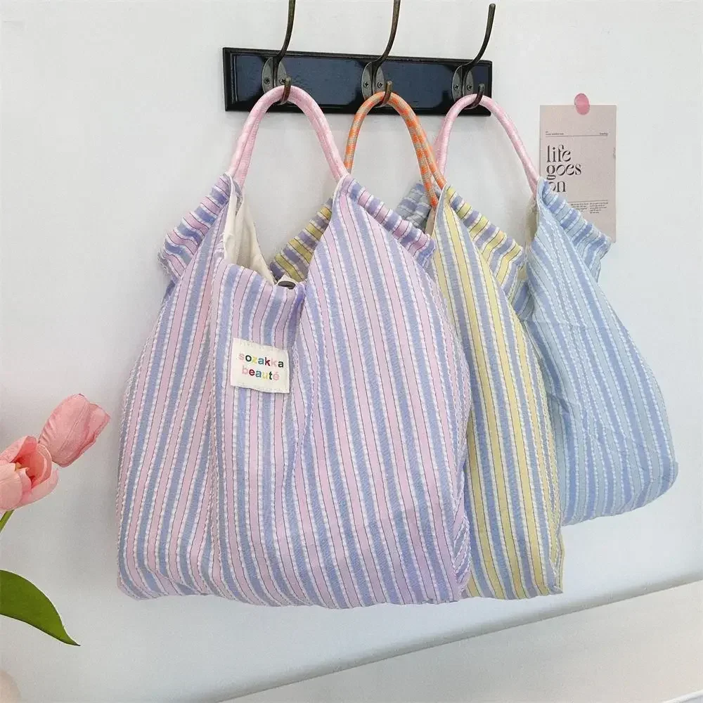 Messenger Bag Ins Handbag Large Capacity Small Fresh Striped Canvas Bag Hand Canva Bag Lightweight Women Handbag