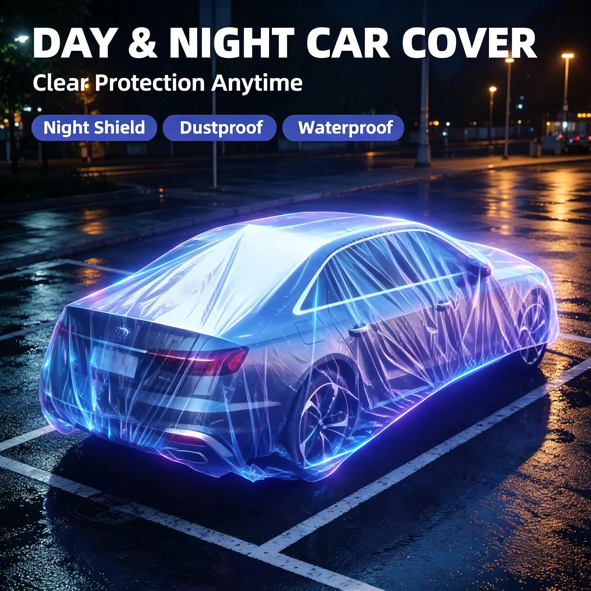 Disposable Car Cover Clear Plastic Film Parking Cover with Elastic for Travel Stop Storage Uses