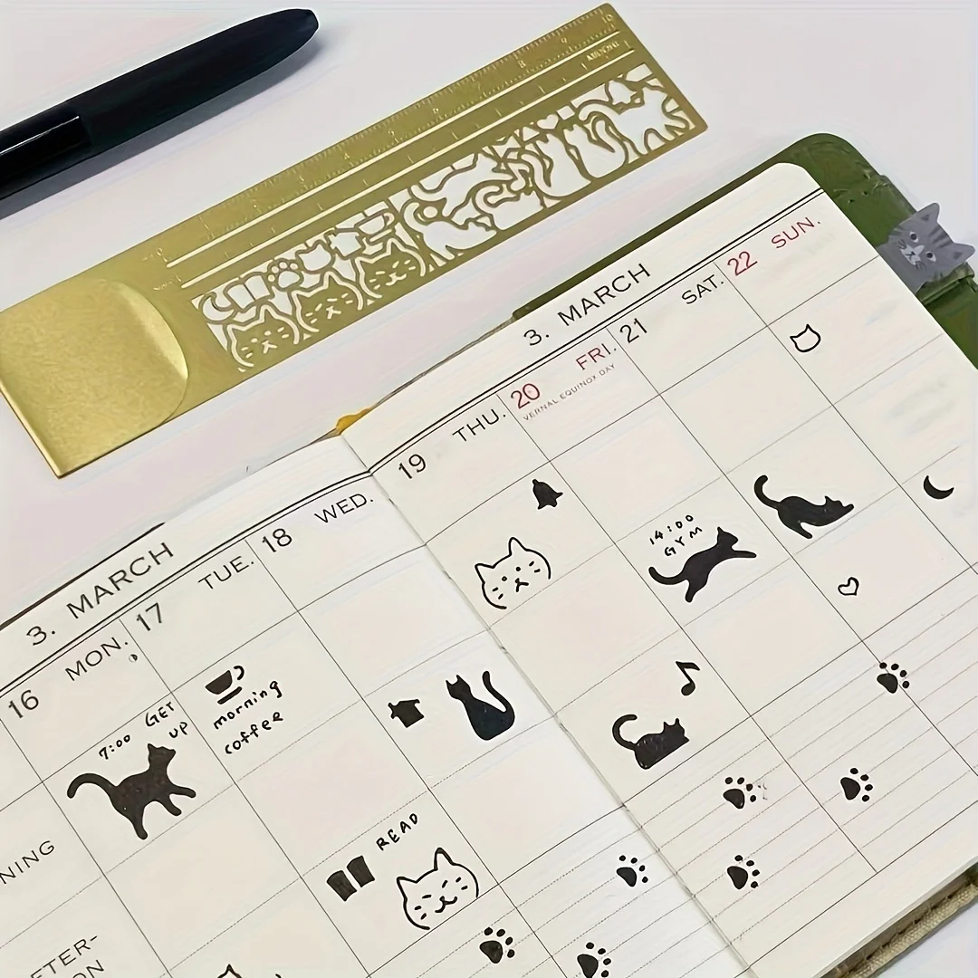 قطعة واحدة من مسطرة قالب محب القطط ثلاثة في واحد - 20+ إشارة مرجعية لتصاميم القطط اللطيفة ومسطرة مزدوجة الجوانب، هدية مثالية للمذكرات والمخطط