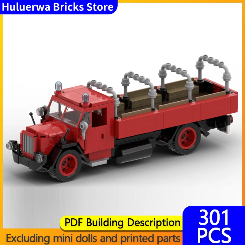 

City Car Model MOC Building Bricks Old-Fashioned Flatbed Fire Truck Modular Technology Gifts Holiday Assemble Children Toys Suit