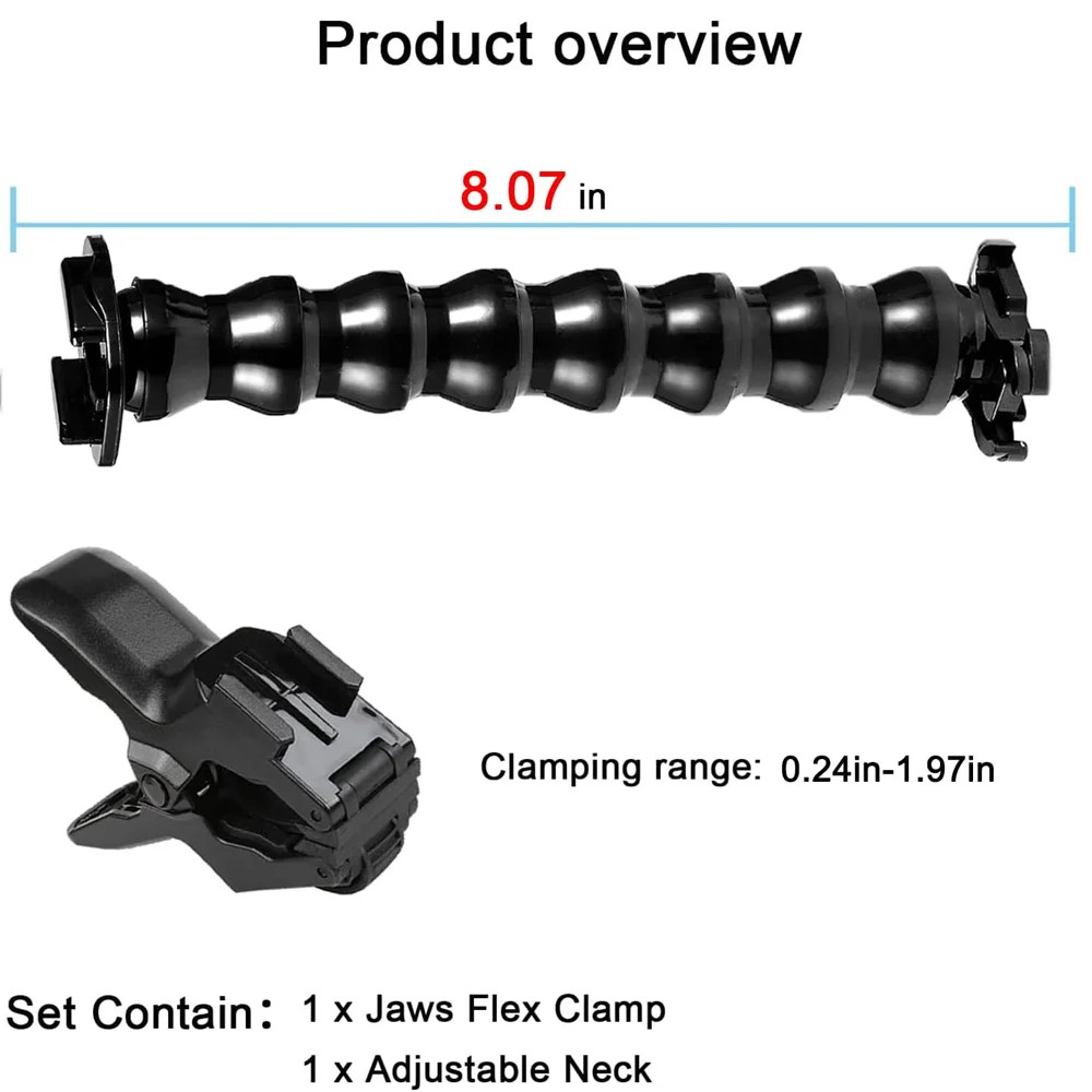 Jaws Flex Clamp Mount Adjustable Gooseneck 8-Section For GoPro Hero 12 11 10 9 8 Insta360 X3 DJI Osmo Action Camera Accessories