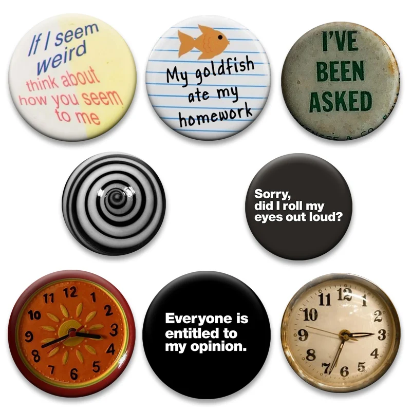 Broche Criativo e Divertido com Trevo de Quatro Folhas, Pentagrama, Peixe, Relógio Vintage e Teclado, para Decoração de Bolsas e Presentes