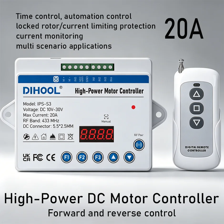 IPS-S3 MAX 20A High Power DC Motor Forward And Reverse Rotation Controller 12V 24V Linear Actuator or Lifting column Control