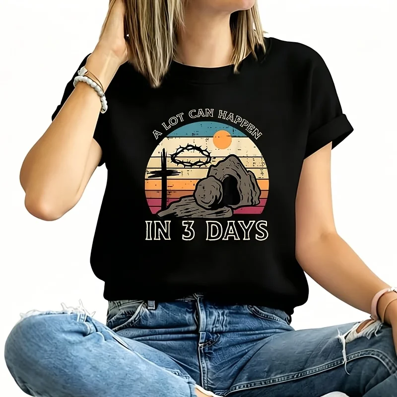 A Lot Can Happen in 3 Days Easter Religious Women Men Kids Women's Plus Size T-Shirt 100% Cotton 220g