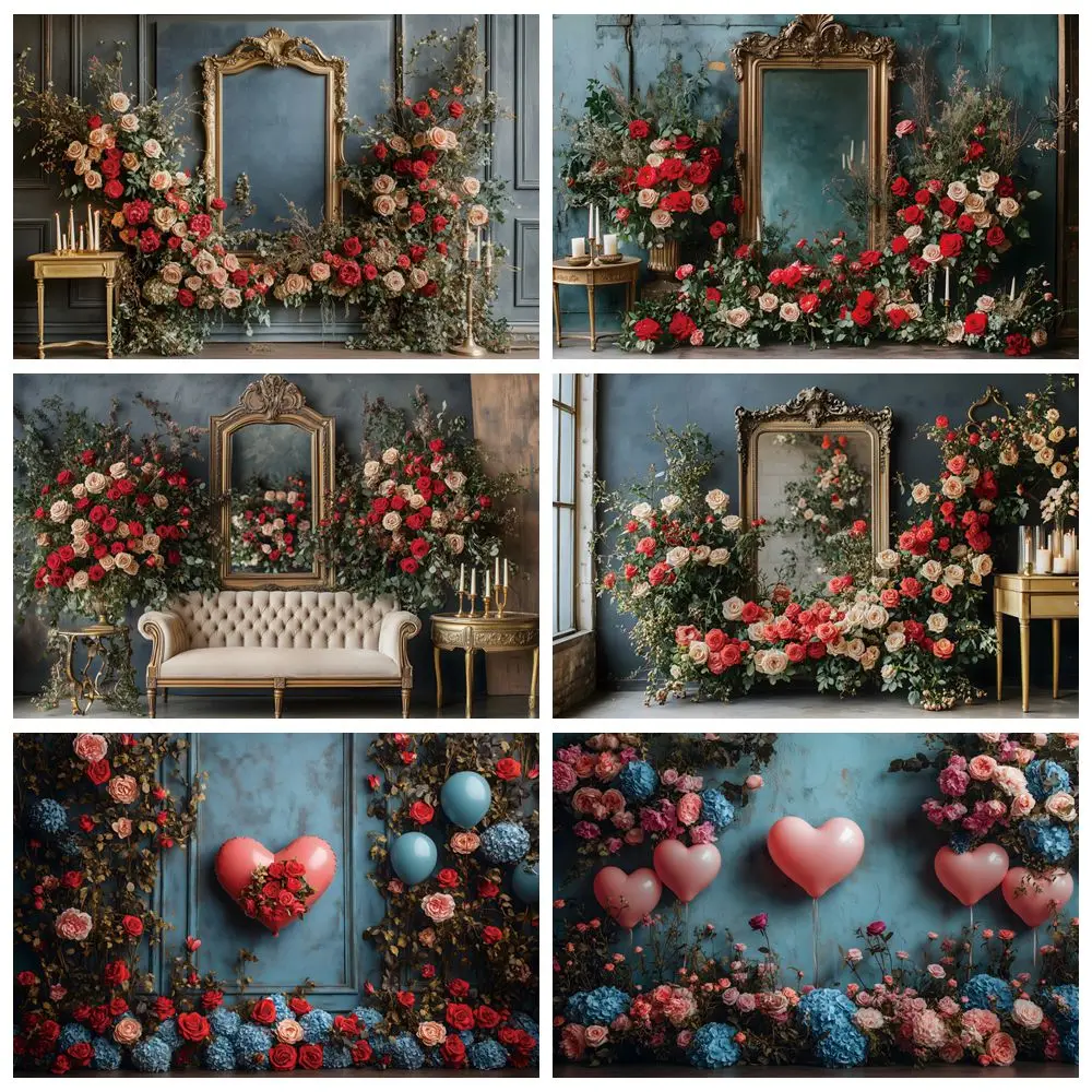 Flowers Retro European Wall Backdrop February 14 Valentine's Day Couple Art Portrait Wedding Photography Background Decoration